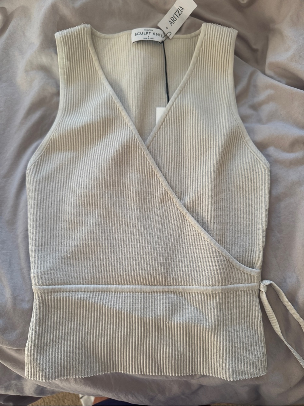 NWT Aritzia Sculpt Knit Ribbed Wrap Tank Top in Matte Pearl